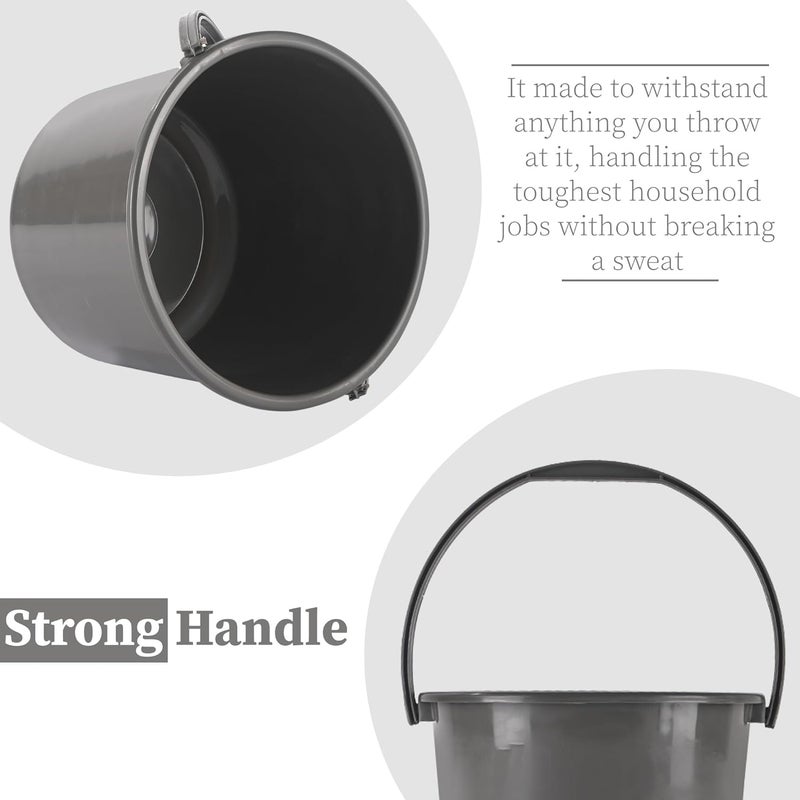 Kuber Industries 2 Pcs Compact Size Plastic 5 Litre Bucket with lid for Kitchen, Cleaning & Water Storage – Small Lightweight and Easy to Carry Utility Bucket Ideal for Mopping - Plain - Gray & Brown - Image 4