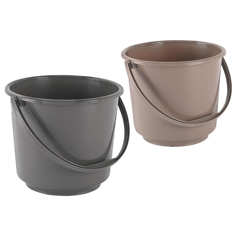 Kuber Industries 2 Pcs Compact Size Plastic 5 Litre Bucket with lid for Kitchen, Cleaning & Water Storage – Small Lightweight and Easy to Carry Utility Bucket Ideal for Mopping - Plain - Gray & Brown - Image 1