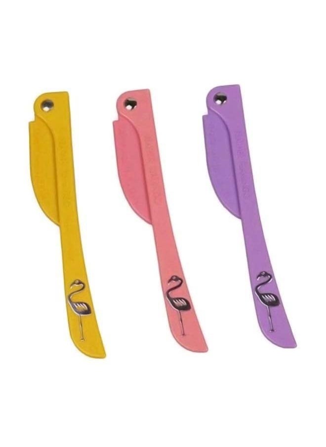 Feather 3-Piece Flamingos Facial Touch-up Stainless Steel Safe Razor Purple/Yellow/Pink 26g  - Image 2