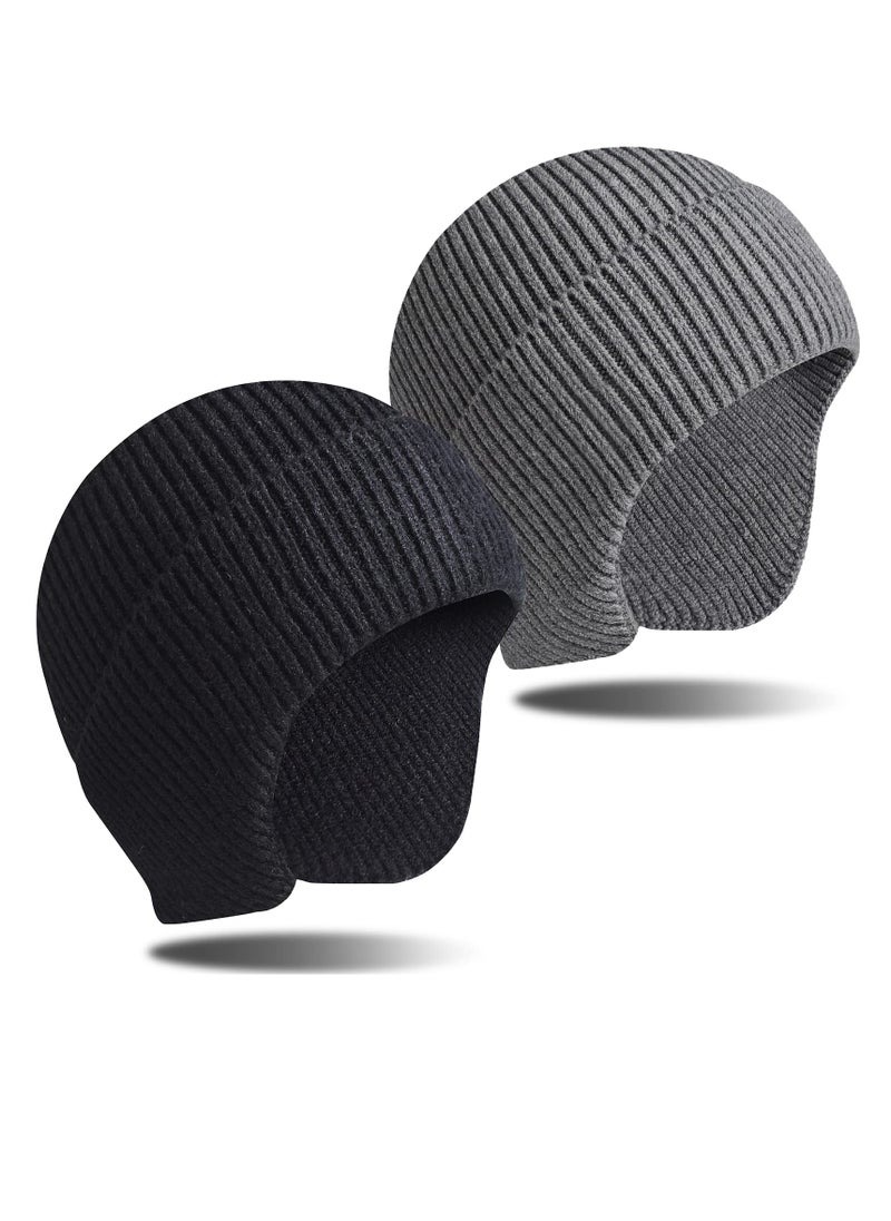 Excefore Knit Beanie Hats Winter, 2Pieces Winter Beanie Hat Set, Mens Winter Warm Knitting Hats, Beanie Cuff Toboggan Knit Cap, for Men and Women (Gray+Black)  - Image 1
