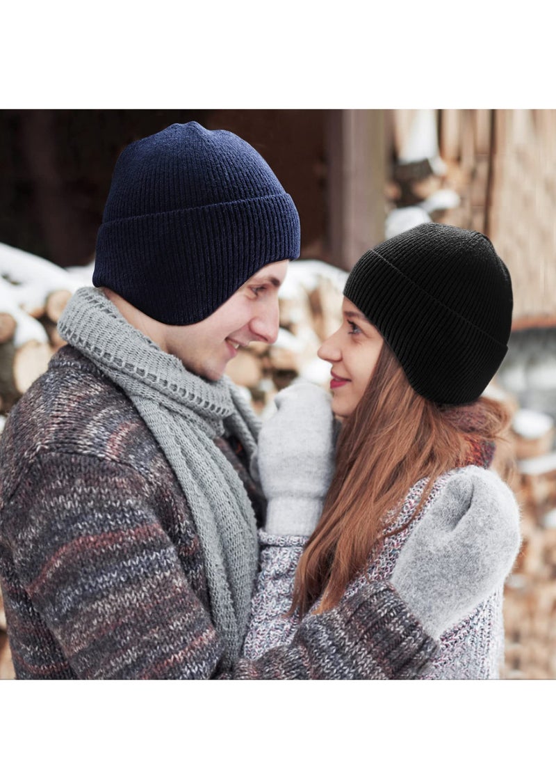 Excefore Knit Beanie Hats Winter, 2Pieces Winter Beanie Hat Set, Mens Winter Warm Knitting Hats, Beanie Cuff Toboggan Knit Cap, for Men and Women (Gray+Black)  - Image 5