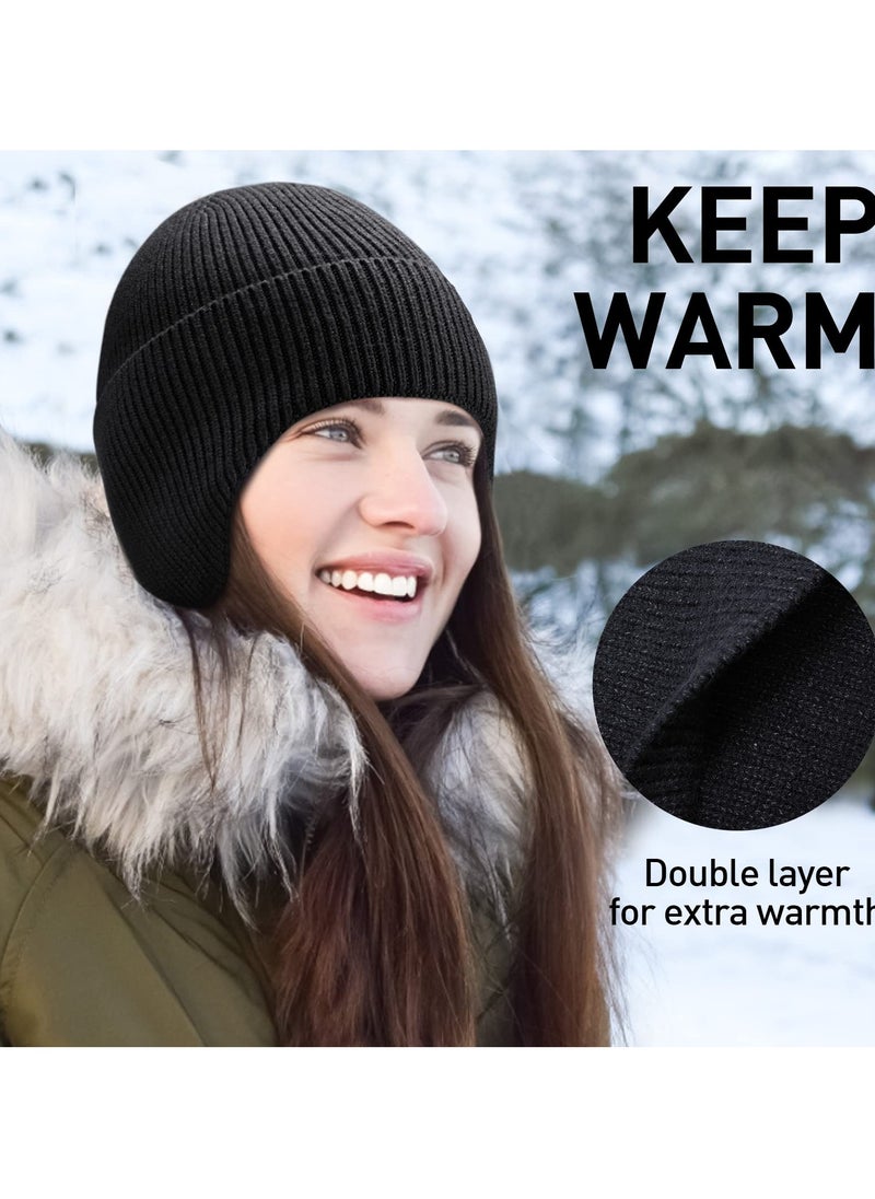 Excefore Knit Beanie Hats Winter, 2Pieces Winter Beanie Hat Set, Mens Winter Warm Knitting Hats, Beanie Cuff Toboggan Knit Cap, for Men and Women (Gray+Black)  - Image 2