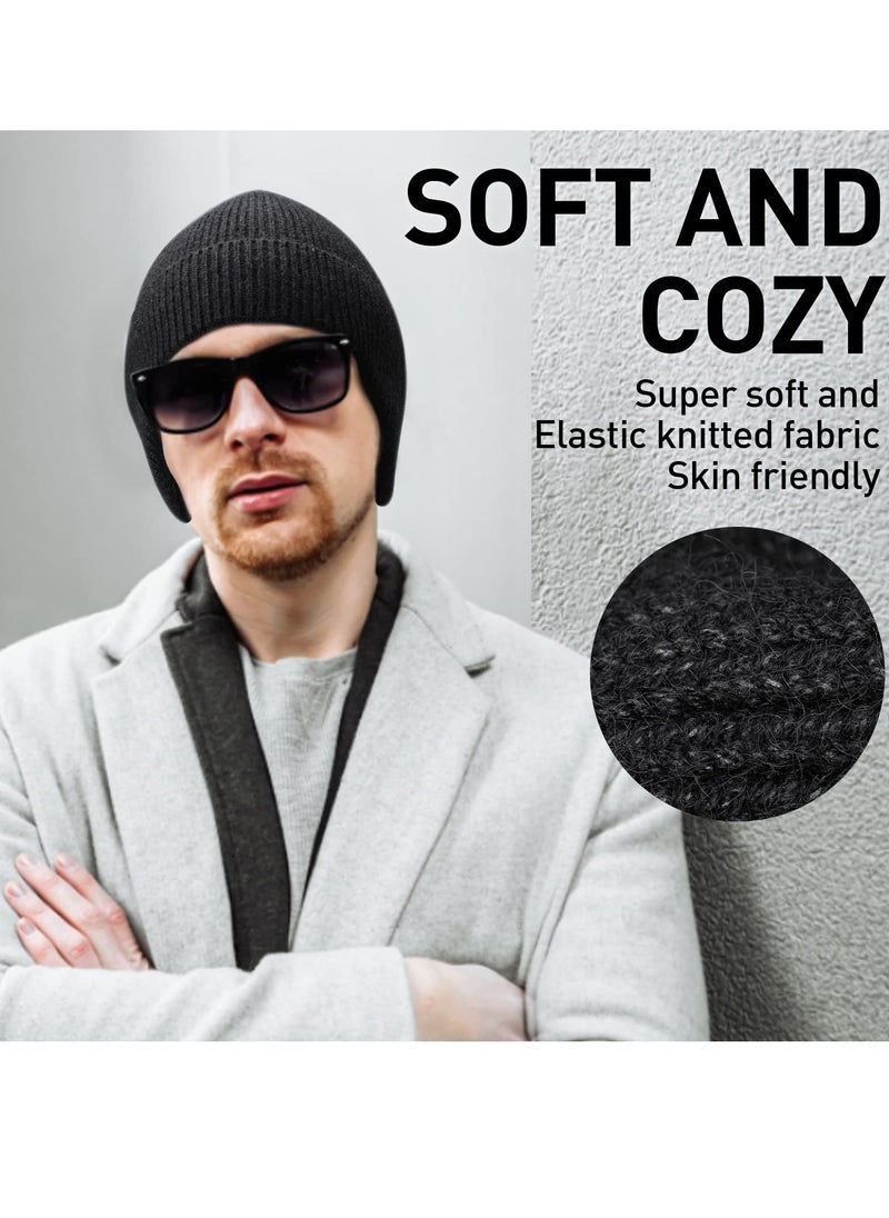 Excefore Knit Beanie Hats Winter, 2Pieces Winter Beanie Hat Set, Mens Winter Warm Knitting Hats, Beanie Cuff Toboggan Knit Cap, for Men and Women (Gray+Black)  - Image 3