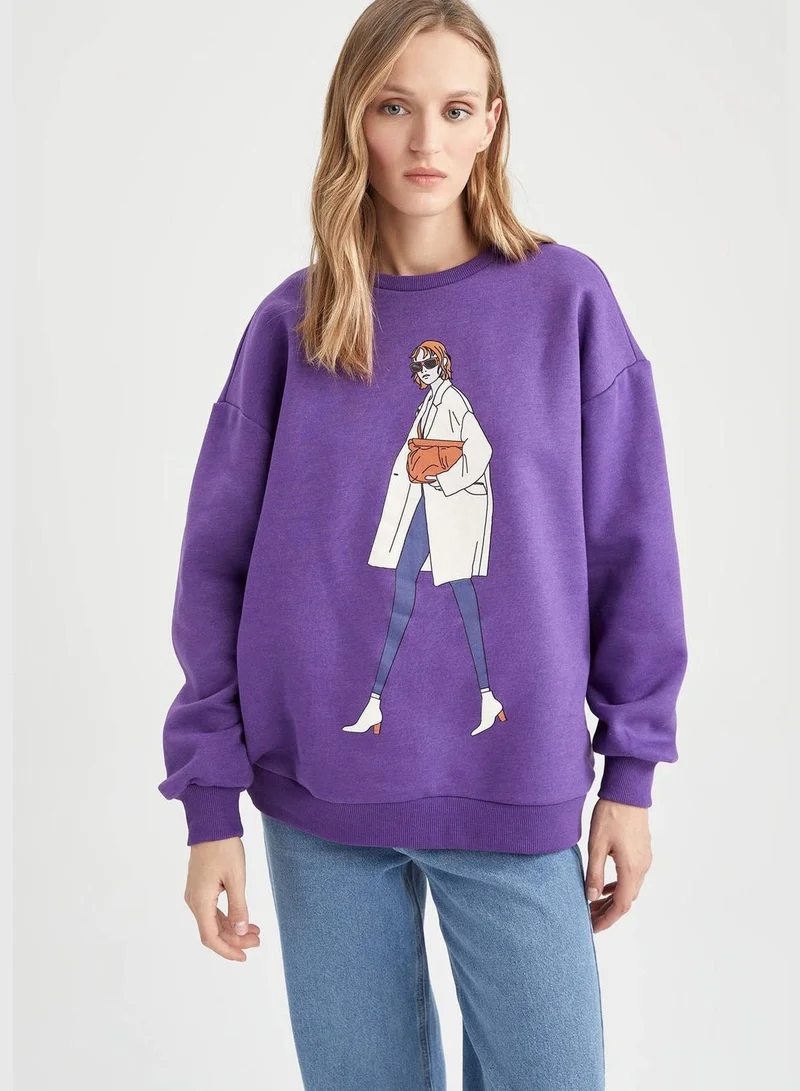 DeFacto Woman Oversize Fit Crew Neck Long Sleeve Knitted Sweatshirt