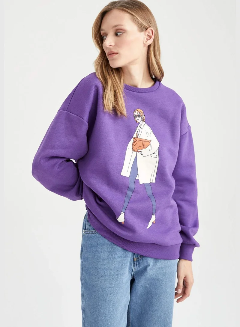 DeFacto Woman Oversize Fit Crew Neck Long Sleeve Knitted Sweatshirt