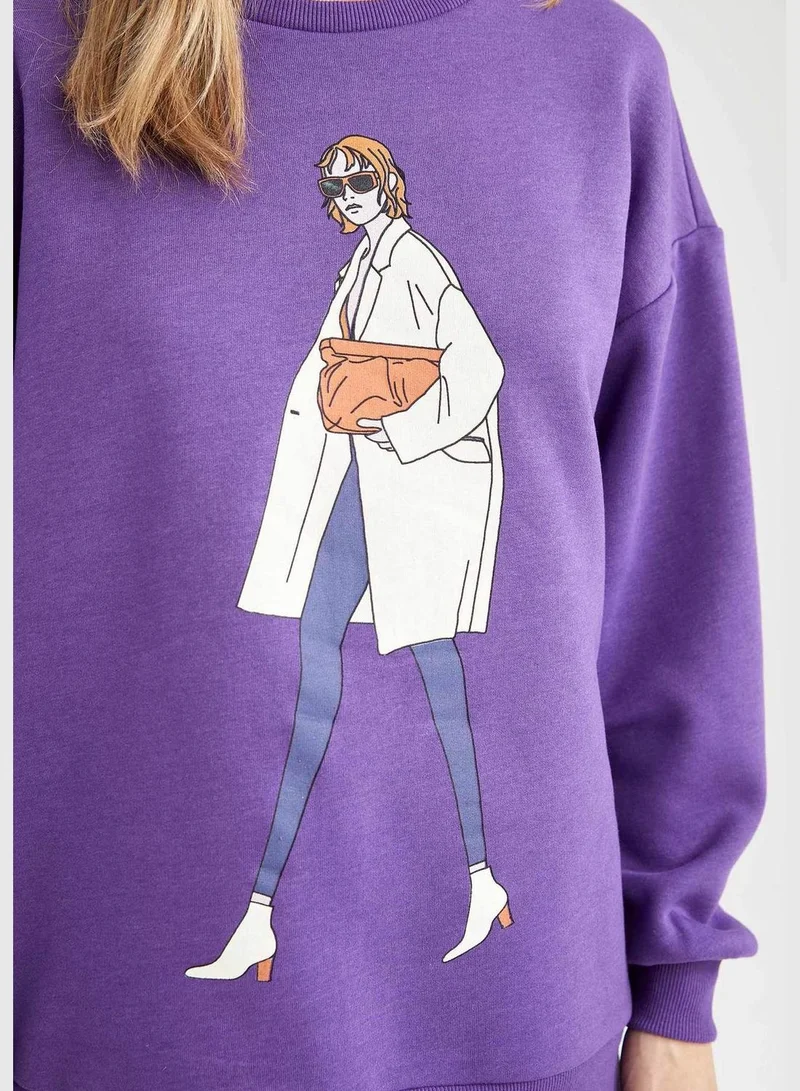 DeFacto Woman Oversize Fit Crew Neck Long Sleeve Knitted Sweatshirt