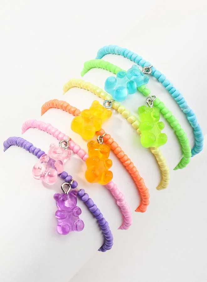 Pack of 6 - Girls Multi-Color Gummy Bear Beaded Bracelets