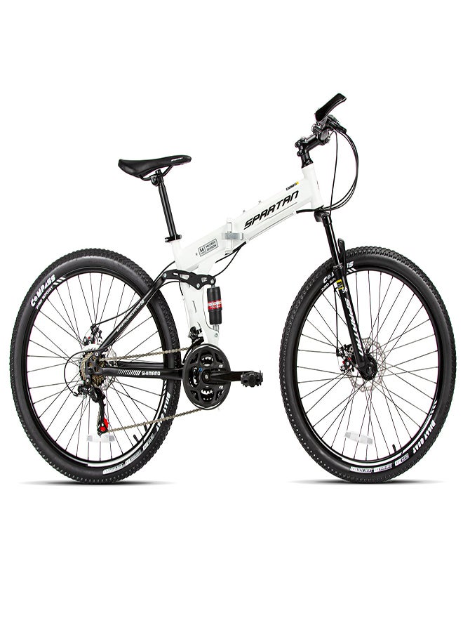 Spartan Alpha Dual Suspension Folding Bicycle | 26 inch wheel size | 21 Speed Shimano gear| for Adult |White  - Image 1