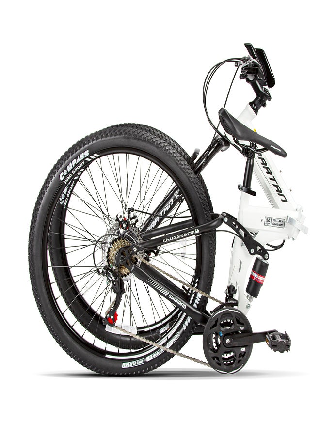 Spartan Alpha Dual Suspension Folding Bicycle | 26 inch wheel size | 21 Speed Shimano gear| for Adult |White  - Image 2
