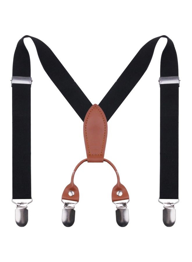 GUCHOL Child Kids Suspenders for Boys and Girls Toddler, Baby Leather 4 Clips Strong Metal Adjustable Suspender, Black, 33 INCH(6-13Year) - Image 1