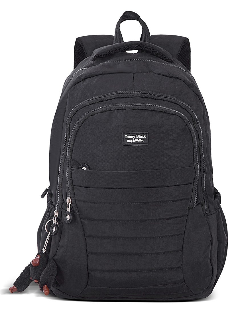 tonny black Original Unisex Large Volume Multi Compartment Crinkle Fabric Luxury School Bag for High School Middle School Primary School  - Image 1