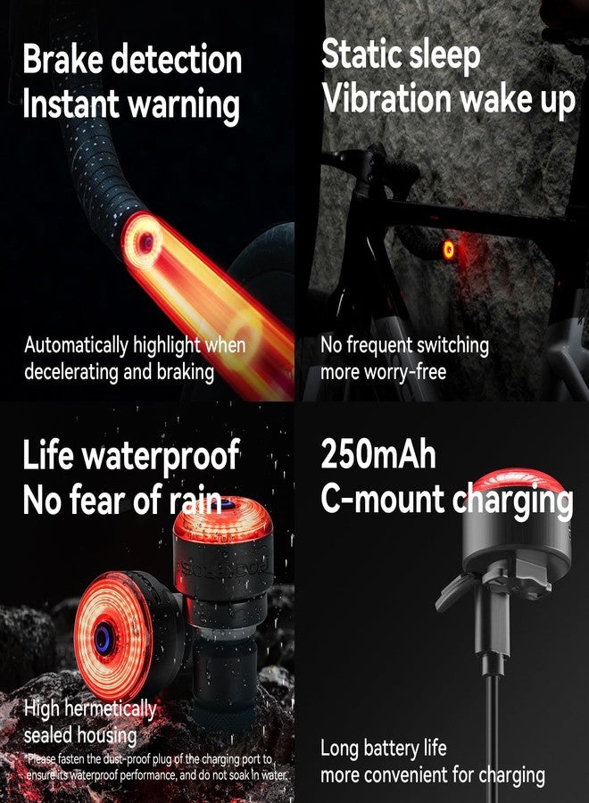 ROCKBROS Bike Handlebar End Plugs Light, Brake Sensing Rear Bike Light, Rechargeable Light for Bicycle, IPX6 Waterproof - Image 4