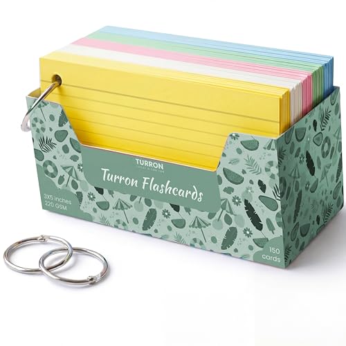 Turron Premium Blank Index Flash Cards | Punched with Binder Rings for Study, Notes & Revision (150, Multicolor, 3 x 5 Inch, 1-Side Ruled) - Image 1