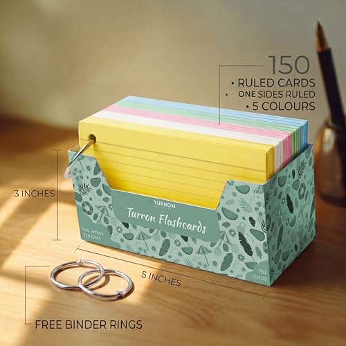 Turron Premium Blank Index Flash Cards | Punched with Binder Rings for Study, Notes & Revision (150, Multicolor, 3 x 5 Inch, 1-Side Ruled) - Image 3