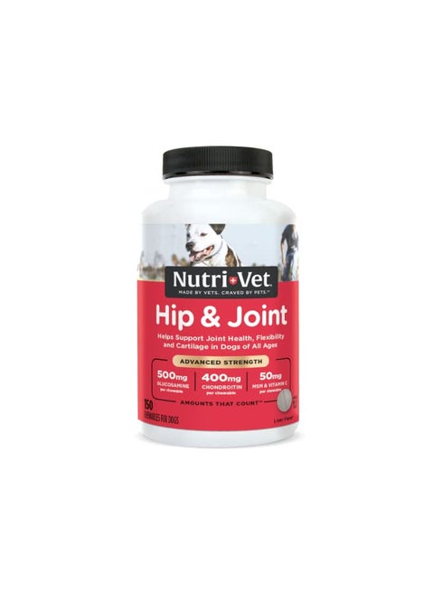 Nutri-Vet Advanced Strength Hip & Joint Chewable Dog Supplements | Formulated with Glucosamine & Chondroitin to Support Dog Cartilage & Mobility | 150 Tablets,RED