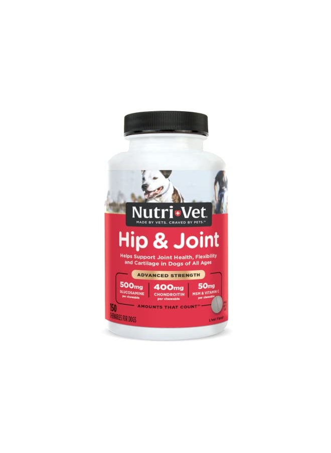 Nutri-Vet Advanced Strength Hip & Joint Chewable Dog Supplements | Formulated with Glucosamine & Chondroitin to Support Dog Cartilage & Mobility | 150 Tablets,RED