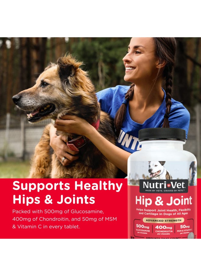 Nutri-Vet Advanced Strength Hip & Joint Chewable Dog Supplements | Formulated with Glucosamine & Chondroitin to Support Dog Cartilage & Mobility | 150 Tablets,RED