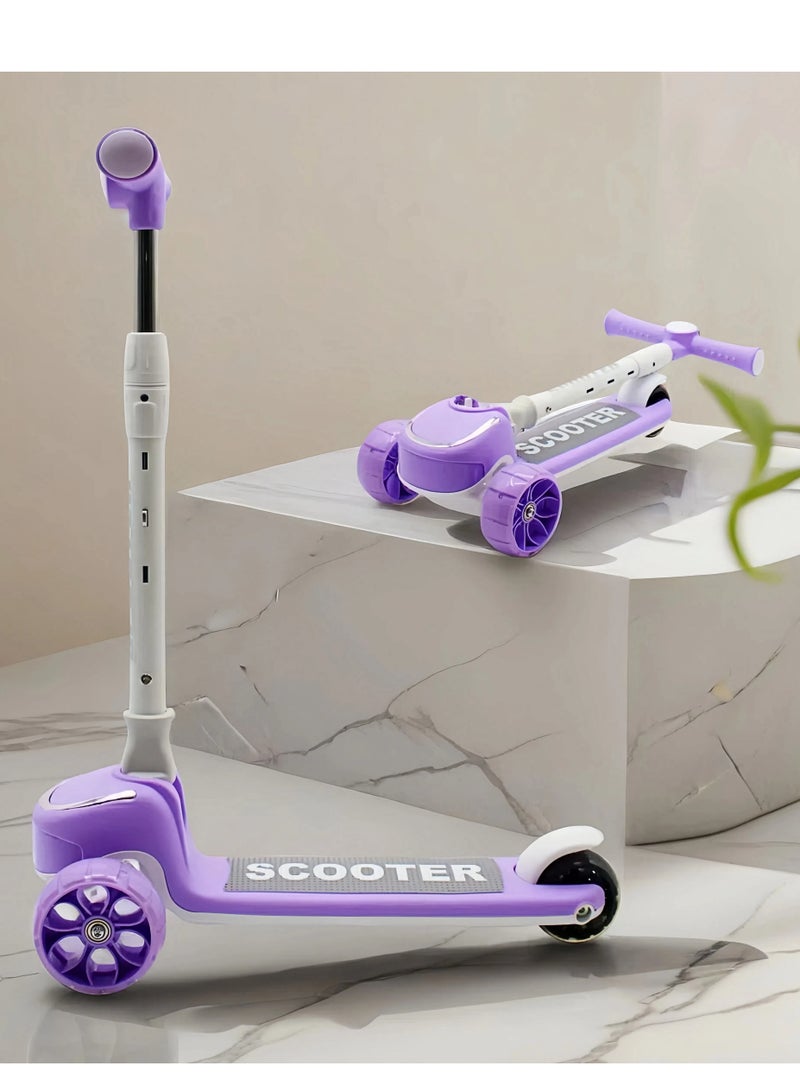 EASY FUTURE Foldable Kids Scooter with Height-Adjustable Handle, LED PU Wheels, Rear Brake & Music – Ideal for 3-8 Years - Image 1