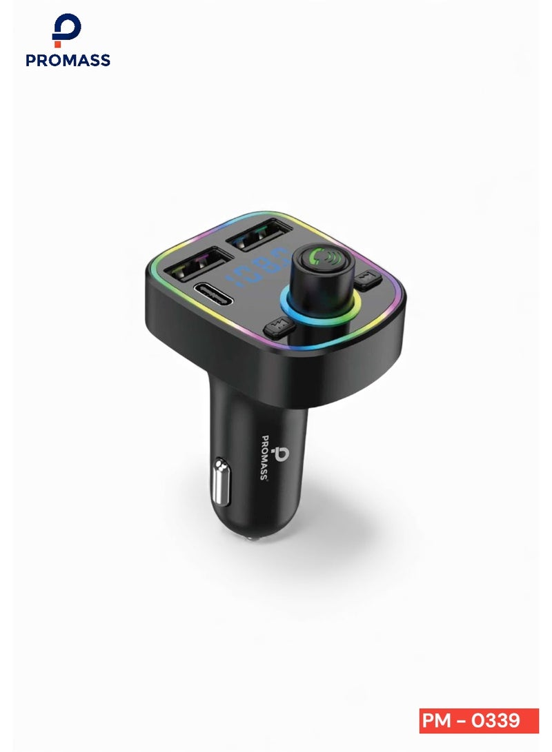 بروماس جهاز ارسال اف ام بلوتوث 5.3، محول MP3 راديو لاسلكي للسيارة مع شاحن USB سريع 30 واط (3 منافذ منفذ PD للشحن السريع و منفذين USB) + كيو سي 3.0، مكالمات بدون استخدام اليدين، مستقبل مشغل MP3 ستيريو صوت، يدعم قرص U، ضوء ملون - Image 1