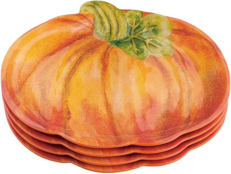 UP UPware PumpkinShaped Melamine Plates  Fall Harvest Theme BPAFree Dishwasher Safe for Appetizers Dessert Snacks and Thanksgiving Orange 7875 x 7 Inch Set of 4 - Image 1