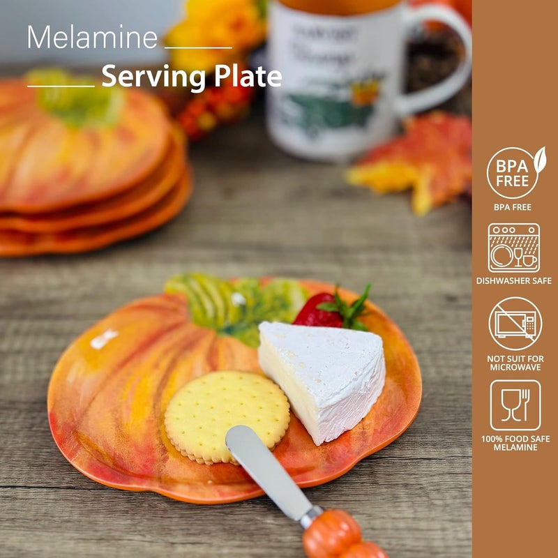 UP UPware PumpkinShaped Melamine Plates  Fall Harvest Theme BPAFree Dishwasher Safe for Appetizers Dessert Snacks and Thanksgiving Orange 7875 x 7 Inch Set of 4 - Image 2