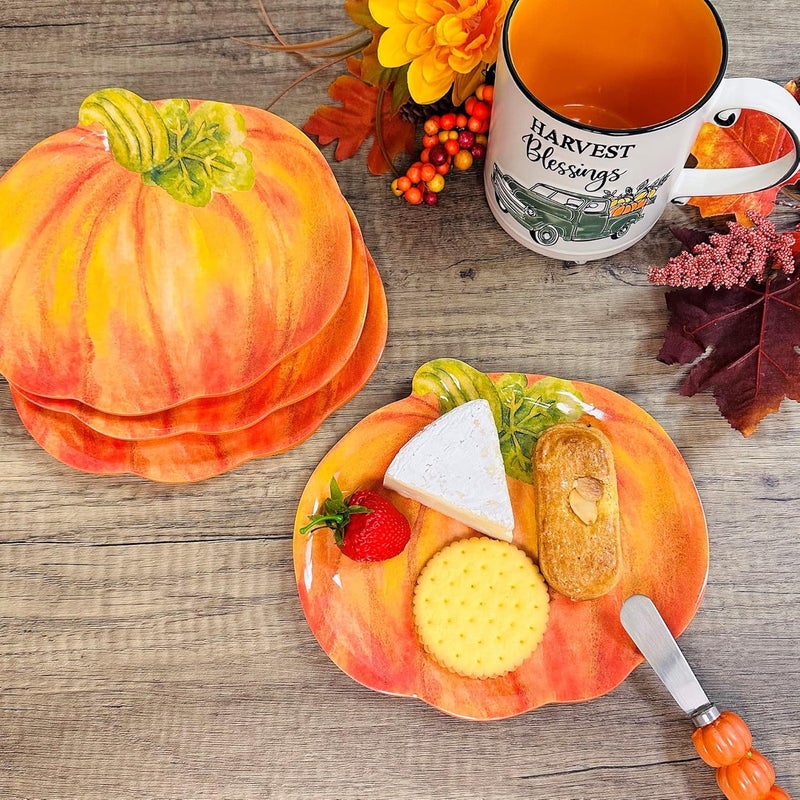 UP UPware PumpkinShaped Melamine Plates  Fall Harvest Theme BPAFree Dishwasher Safe for Appetizers Dessert Snacks and Thanksgiving Orange 7875 x 7 Inch Set of 4 - Image 3