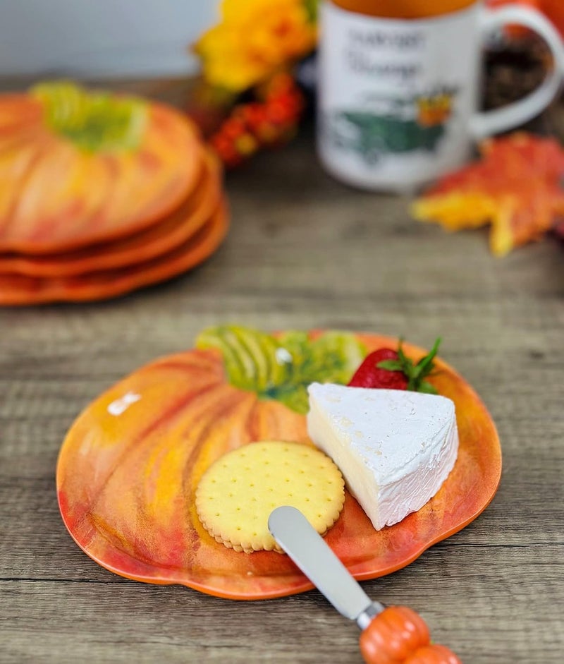 UP UPware PumpkinShaped Melamine Plates  Fall Harvest Theme BPAFree Dishwasher Safe for Appetizers Dessert Snacks and Thanksgiving Orange 7875 x 7 Inch Set of 4 - Image 4