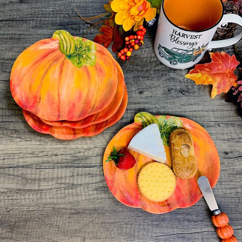 UP UPware PumpkinShaped Melamine Plates  Fall Harvest Theme BPAFree Dishwasher Safe for Appetizers Dessert Snacks and Thanksgiving Orange 7875 x 7 Inch Set of 4 - Image 5