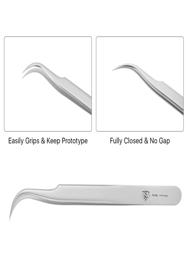 Pretty memory Lash Extension Tweezers, Curved Tweezers for Professional Grafting, Precision Stainless Steel Eyelash Extension Tweezers, Silver - Image 5