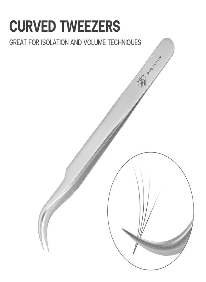 Pretty memory Lash Extension Tweezers, Curved Tweezers for Professional Grafting, Precision Stainless Steel Eyelash Extension Tweezers, Silver - Image 2