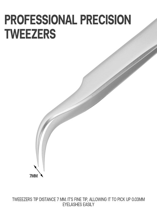 Pretty memory Lash Extension Tweezers, Curved Tweezers for Professional Grafting, Precision Stainless Steel Eyelash Extension Tweezers, Silver - Image 3