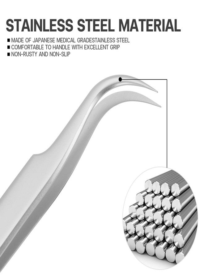 Pretty memory Lash Extension Tweezers, Curved Tweezers for Professional Grafting, Precision Stainless Steel Eyelash Extension Tweezers, Silver - Image 4