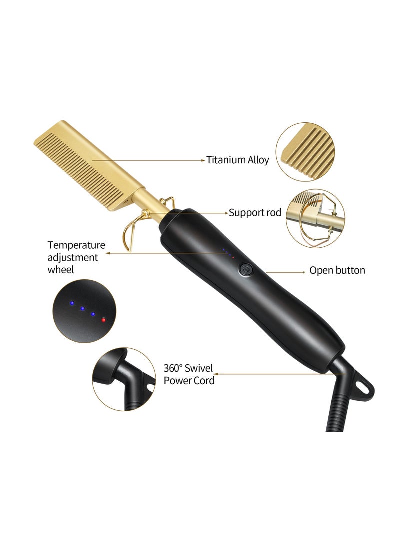 MS Hot Comb Hair Straightener,2in1 Ceramic Comb Security Portable Curling Iron Heated Brush Multifunctional Copper Hair Straightener Brush Straightening Comb Women Men Brush - Image 3