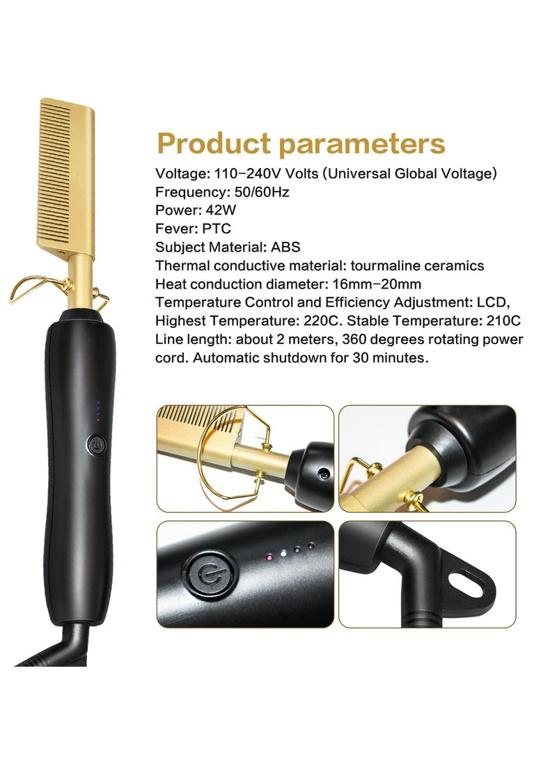 MS Hot Comb Hair Straightener,2in1 Ceramic Comb Security Portable Curling Iron Heated Brush Multifunctional Copper Hair Straightener Brush Straightening Comb Women Men Brush - Image 4