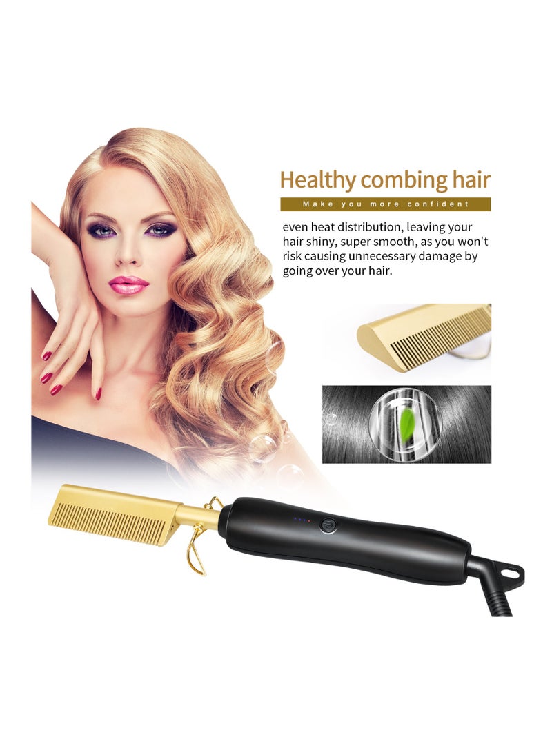 MS Hot Comb Hair Straightener,2in1 Ceramic Comb Security Portable Curling Iron Heated Brush Multifunctional Copper Hair Straightener Brush Straightening Comb Women Men Brush - Image 5