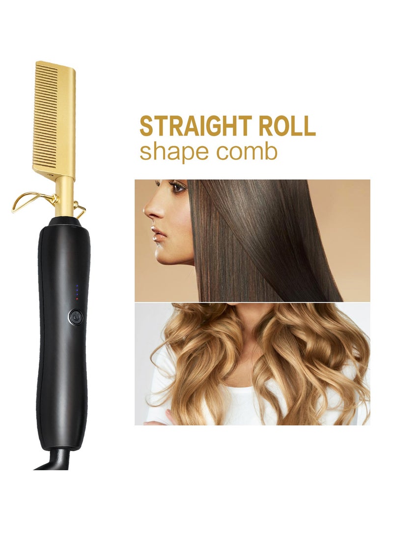 MS Hot Comb Hair Straightener,2in1 Ceramic Comb Security Portable Curling Iron Heated Brush Multifunctional Copper Hair Straightener Brush Straightening Comb Women Men Brush - Image 2