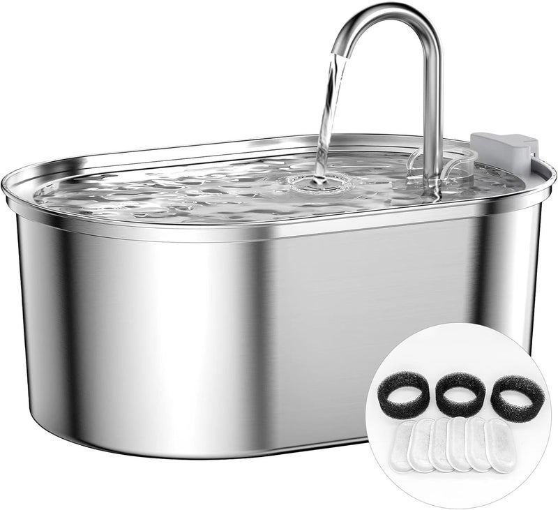 SOOFPET Cat Water Fountain Stainless Steel: 108oz/3.2L Pet Fountain with Filters for Cats Inside - Cat Fountains for Drinking - Automatic Dog Water Dispenser Bowl - Cat Feeding & Watering Supplies Easy hand assemble compatible - Image 1