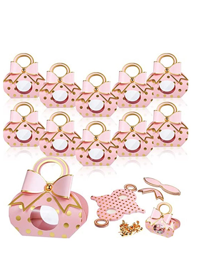 Y&D Wedding Favor Box, Party Pink Candy Cake Box for Guest Bridal Shower Chocolate Treat Present Bag with Bow (2.6x1.8x4.9 Inch 50Pcs)  - Image 1