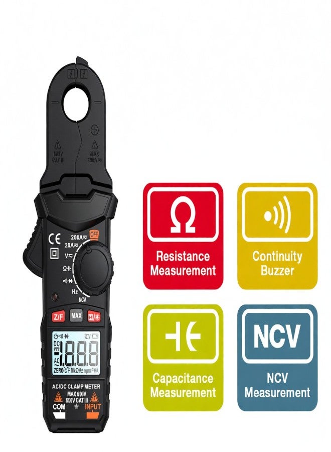 HABOTEST HT200D Digital Clamp Meter 2000 Counts True RMS NCV 600V Voltage 200A DC/AC Current Digital Multimeter Clamp Current Meter Can Measure Resistance Capacitance Frequency Continuity Diode Test - Image 3