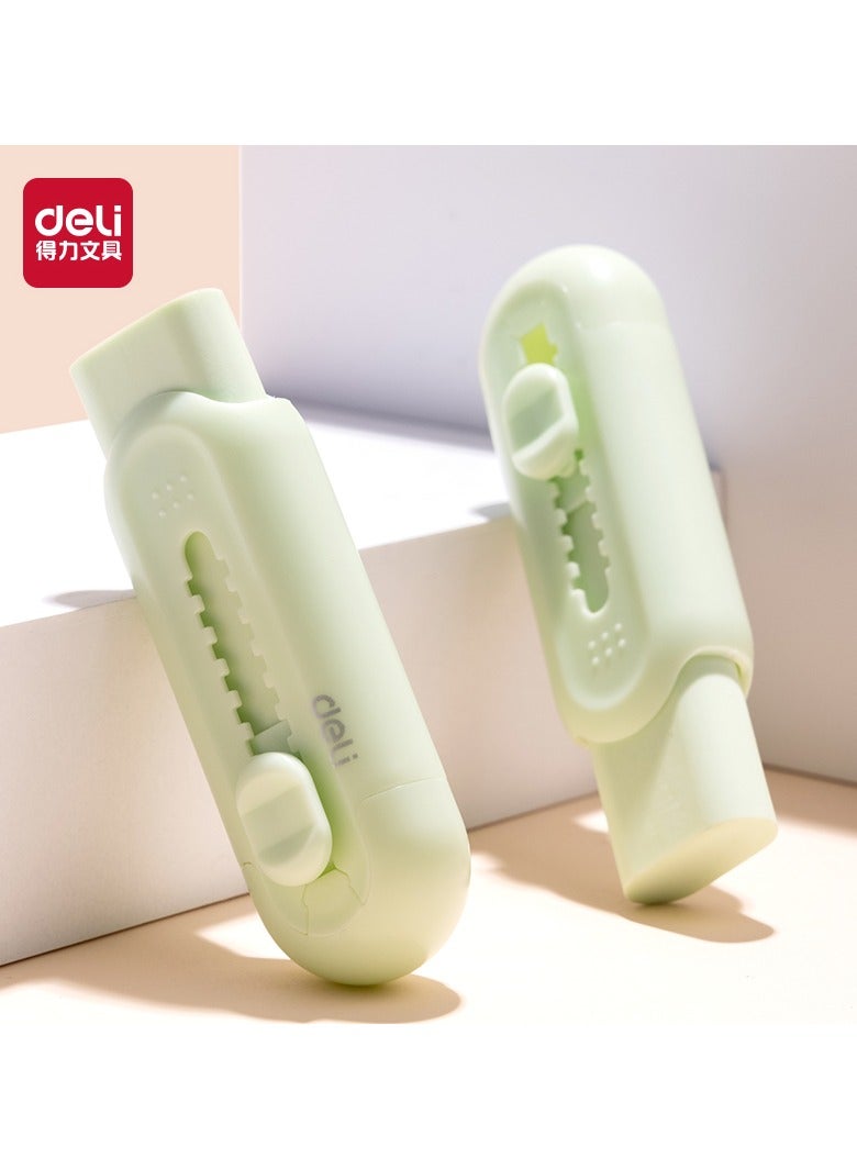 Deli VP400 Self-Cleaning Retractable Eraser with Replaceable Core - Curved Grip for Kids (77mm) - Green - Image 2