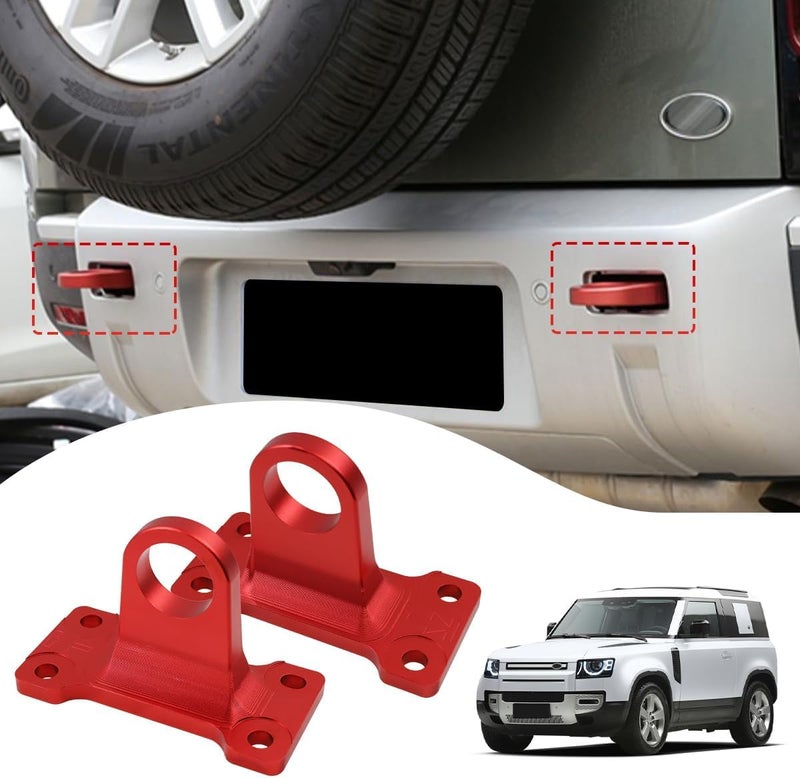 2PCS Rear Bumper Trailer Hitch Tow Hook Compatible with 20202025 Land Rover Defender 90 110 130 Heavy Duty Aluminum Alloy Towing Accessories Red