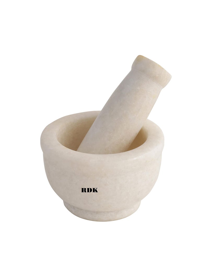 RDK® White Marble Mortar and Pestle Set Spice Mixer Grinder Set Khalbatta Okhli Kharal Masher Idi Kallu Khal Musal Imam Dasta For Kitchen - 4 x 4 x 2.5 Inch - Image 3