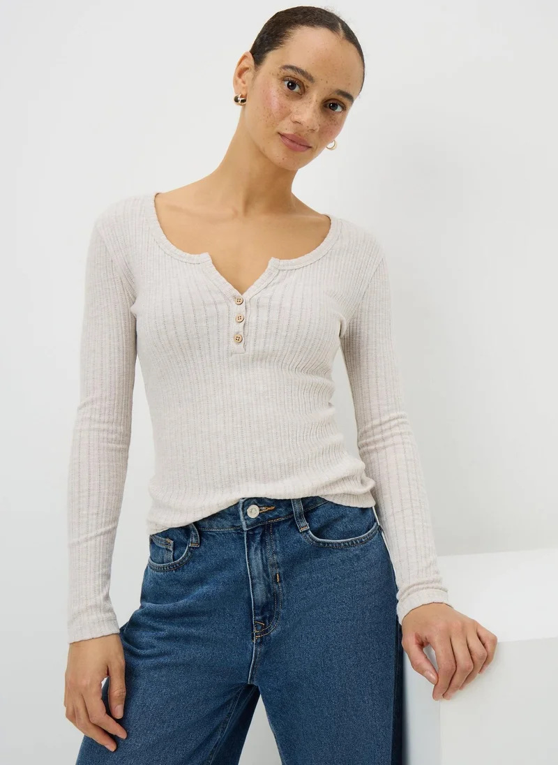 ماتلان Cream Pointelle Long Sleeve Henley Top