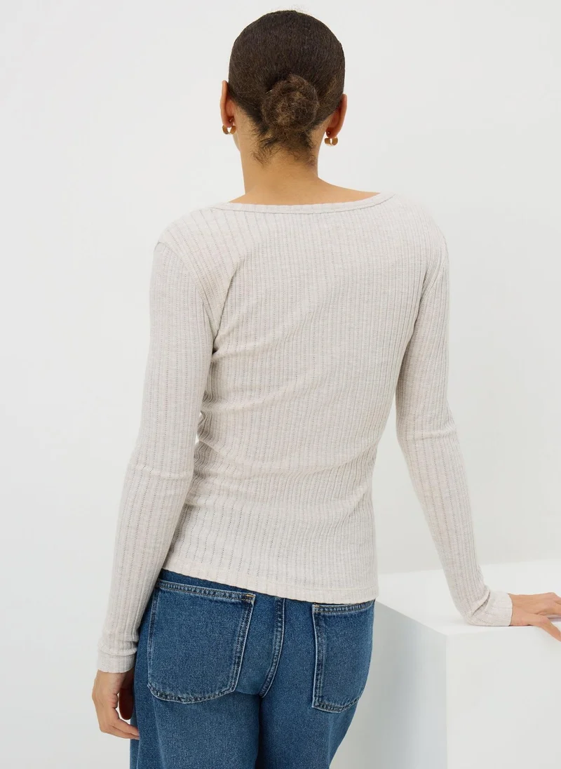 ماتلان Cream Pointelle Long Sleeve Henley Top