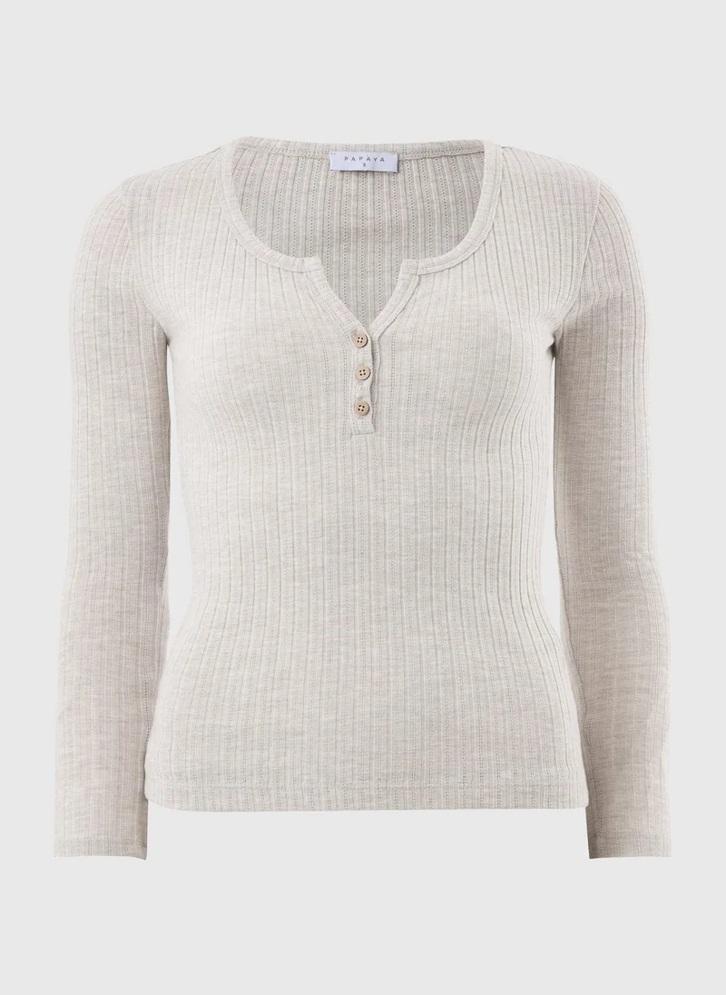 Matalan White Cream Pointelle Long Sleeve Henley Top for Women | Best Price UAE
