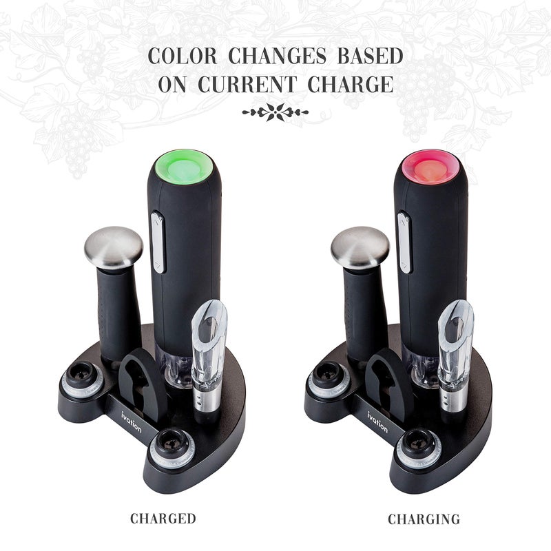 Ivation Ivation Wine Gift Set – Includes Electric Opener, Aerator, Vacuum Preserver, 2 Stoppers, Foil Cutter & Charging Base  - Image 2