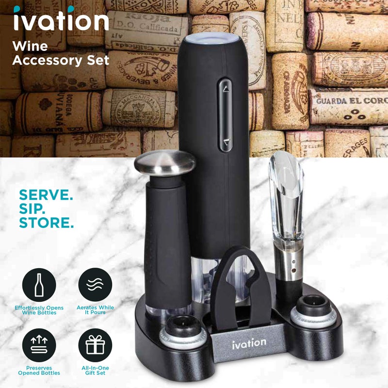 Ivation Ivation Wine Gift Set – Includes Electric Opener, Aerator, Vacuum Preserver, 2 Stoppers, Foil Cutter & Charging Base  - Image 5
