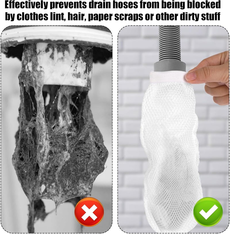 XIHIRCD Pack of 8 Lint Traps for Washing Machine Hose and 24 Cable Ties, Thick Laundry Lint Catcher Net Lint Catcher Washing Machine Laundry Lint Collector for Home Sink Drain System (White) - Image 5