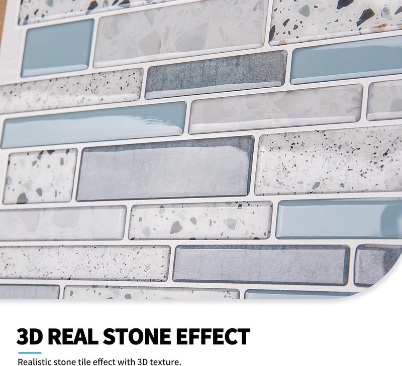 Art3d Peel and Stick Brick Kitchen Backsplash Self-Adhesive Wall Tile Stone Design, 10 Sheets (Blue) - Image 4