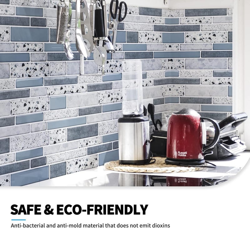 Art3d Peel and Stick Brick Kitchen Backsplash Self-Adhesive Wall Tile Stone Design, 10 Sheets (Blue) - Image 2